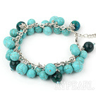 phoenix stone and burst pattern turquoise bracelet with metal chain and lobster clasp