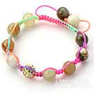 Wholesale Multi Color 10mm Round Colorful Jade Stone and Rhinestone Beads Adjustable Drawstring Bracelet
