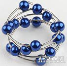 Wholesale Fashion 12Mm Sapphire Blue Acrylic Beads Wired Wrap Bangle Bracelet 