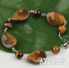 Nice Irregular And Round Tiger Eye Bracelet With Extendable Chain