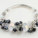 Wonderful Cluster Style Faceted White And Black Crystal Tube Metal Charm Elastic Bracelet