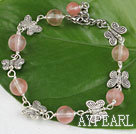 Wholesale 7.5 inches cherry quartze butterfly charm bracelet with extendable chain