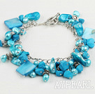 Lovely Blue Blister Freshwater Pearl And Square Shell Bracelet With Toggle Clasp