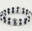 Popular 2-Strand Black And White Crystal Elastic Stretch Bracelet With Rhinestone Accessories