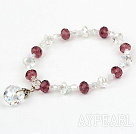 Wholesale Fashion Wine Red And White Czech Crystal Elastic Stretch Bracelet With White Teardrop Pendant