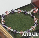 Wholesale Fashion Pink Purple And White Czech Crystal Elastic Stretch Bracelet With Pink Teardrop Pendant