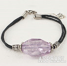 Lovely Natural Amethyst Flower Metal Charm Bracelet With Extendable Chain 