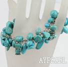 Mixed Shape Blue Turquoise Link Charm Bracelet With Toggle Clasp