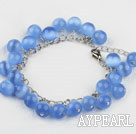Wholesale Fashion Round Blue Cats Eye Link Charm Bracelet With Extendable Chain