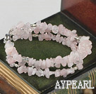 Wholesale Favorite 3-Strand Chipped Rose Quartz And Metal Charm Bracelet With Metal Closure