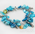 Fashion Sky Blue Blister Pearl And Star Shell Loop Chain Bracelet With Toggle Clasp
