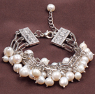 Fashion Multi Strand Natural White Freshwater Pearl Charm Bracelet