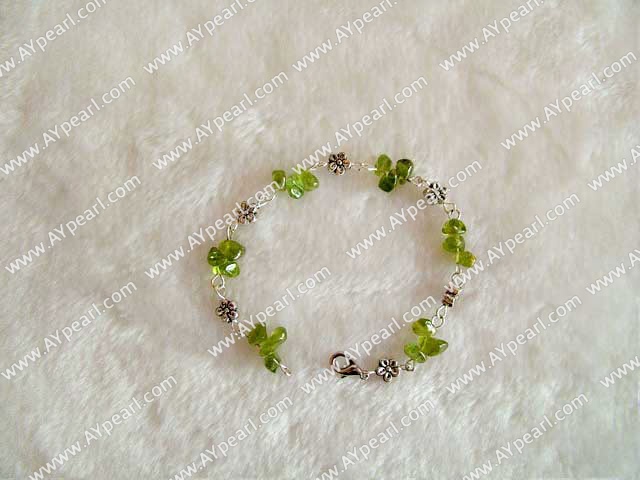 Fashion Olive Stone Plum Blossom Charm Link Bracelet With Lobster Clasp