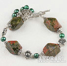 Wonderful Simple Style Green Freshwater And Green Piebald Stone Bracelet With Toggle Clasp 