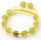 10mm A Grade Round South Korea Jade and Rhinestone Beads Adjustable Drawstring Bracelet