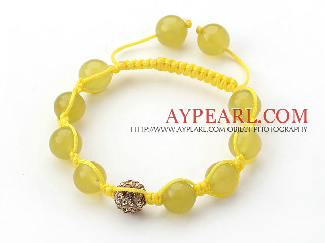 10mm A Grade Round South Korea Jade and Rhinestone Beads Adjustable Drawstring Bracelet