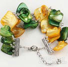 Nice Irregular Golden And Olive Green Shell Bracelet With Extendable Chain