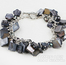 Discount Fashion Loop Chain Style Black Square Flower Shell And Black Pearl Bracelet With Toggle Clasp 