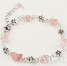 Wholesale Simple Style Cherry Quartz Chips Flower Metal Charm Bracelet With Extendable Chain