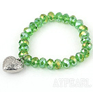 Wholesale Grass Green Manmade Crystal Elastic Bangle Bracelet with Heart Shape Metal Accessories