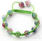 Light Green Series 10mm Watermelon Chalcedony and Rhinestone Beads Adjustable Drawstring Bracelet Adjustable Drawstring Bracelet