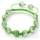 Light Green Series 10mm Round Prehnite and Rhinestone Beads Adjustable Drawstring Bracelet