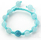 Light Blue Series 10mm Light Blue Jade and Rhinestone Beads Adjustable Drawstring Bracelet