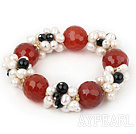 Assorted White Freshwater Pearl and Big Red Carnelian Stretch Bracelet