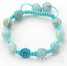 Wholesale Cool Series 10mm Round Amazon Stone and Rhinestone Beads Adjustable Drawstring Bracelet