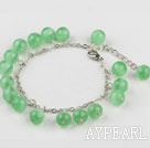 Wholesale Elegant Round Green Cats Eye Link Bracelet With Extendable Chain