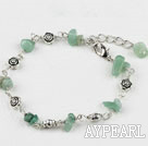 Beautiful Aventurine Chips And Flower Metal Charm Bracelet With Extendable Chain