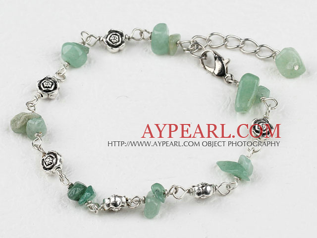 Beautiful Aventurine Chips And Flower Metal Charm Bracelet With Extendable Chain