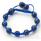 Dark Blue Series 10mm Round Lapis Stone and Rhinestone Beads Adjustable Drawstring Bracelet