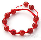 Red Series 10mm Round Carnelian and Rhinestone Beads Adjustable Drawstring Bracelet