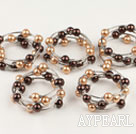 Fashion 5 Pcs 12Mm Champagne And Brown Color Acrylic Manmade Pearl Wrap Wired Bangle Bracelet