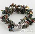 Wholesale Nice 3-Strand Colorful Indian Agate Chips Bracelet With Inserted Closure