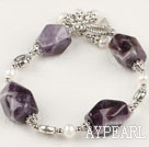 Fashion White Freshwater Pearl And Thick Amethyst Stone Bracelet With Toggle Clasp
