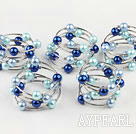 Elegant 5 Pcs 12Mm Round Blue Series Acrylic Manmade Pearl Wrap Wired Bangle Bracelet