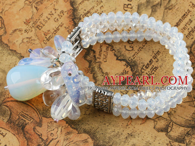 Three Strand Opal Crystal Elastic Bangle Bracelet