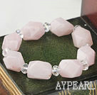 Elegant Rose Qaurtz And White Crystal Elastic Stretch Bangle Bracelet