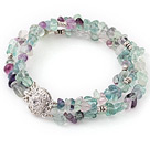 Wholesale Pretty 3 Strands Rainbow Fluorite Wired Wrap Charm Bangle Bracelet