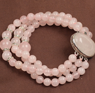 Fashion Three Strand Rose Quartz Beads Bracelet