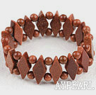 Classic Multi Strand Shinning Round And Rhombus Gold Standstone Elastic Bracelet