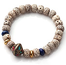Vintage Style Single Strand Leaves the Bodhi Lapis Copper Beads Elastic Bracelet