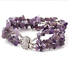 Fashion Multi Strand Natural Amethyst Chips Wrap Bangle Bracelet