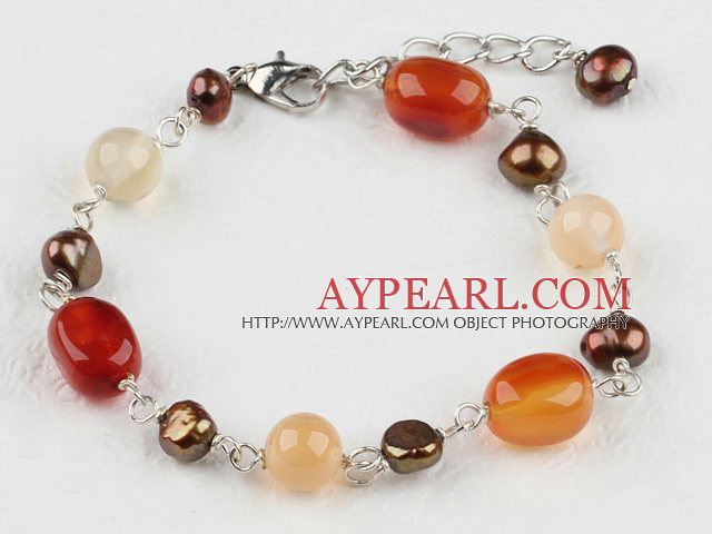 pearl and agate bracelet with extendable chain