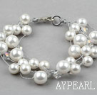 Multi Strands Round White Seashell Bracelet with Lobster Clasp