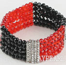 Beautiful Multi Strand Elastic Red And Black Crystal Bracelet With Rhinestone Charms