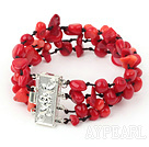 Wonderful Multi Strand Mixed Red Coral Black Threaded Bracelet With Inserted Closure