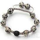 Wholesale Gray Series 10mm Round Spots Stone and Rhinestone Beads Adjustable Drawstring Bracelet